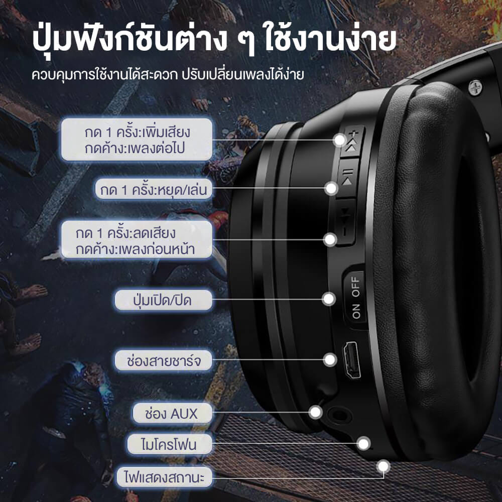 หูฟังเกมมิ่งไร้สาย ONIKUMA B90 RGB CAT EAR WIRELESS GAMING HEADSET - สีดำ_3
